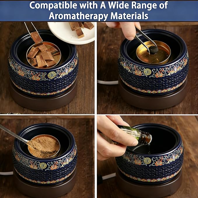 Electric Resin Burner with Timer, Ceramic Electric Incense Burner, Burner Censer 110V for Home Porch, Patio, Garden, Office, Yoga, Living Room, Meditation Room (Colorful)
