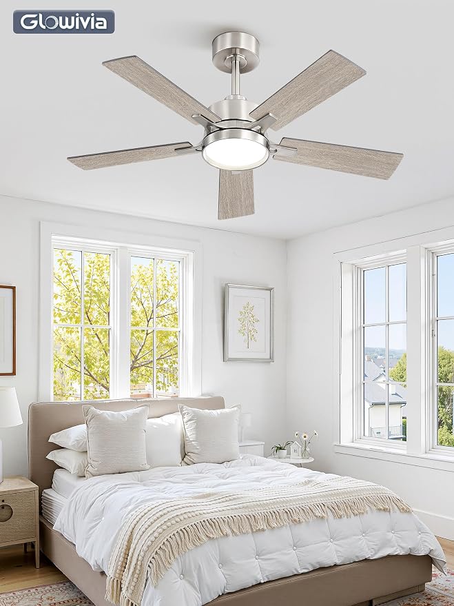 42 Inch Ceiling Fan with Lights and Remote, Smart APP Control, Dimmable with All-Setting Memory, Quiet DC Motor Reversible Blades, Damp Rated Modern Ceiling Fan for Bedroom Patio Living Room