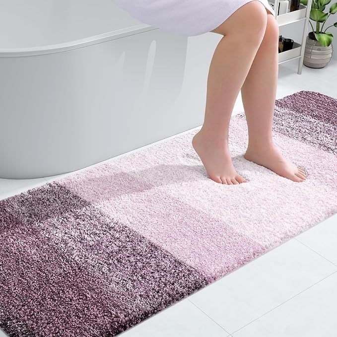 OLANLY Bathroom Runner Rugs Mat 70x24, Extra Soft Absorbent Microfiber Bath Rugs, Rubber Backing, Quick Dry, Washable Long Bath Mats for Bathroom Floor, Tub and Shower, Home Decor Accessories, Mauve