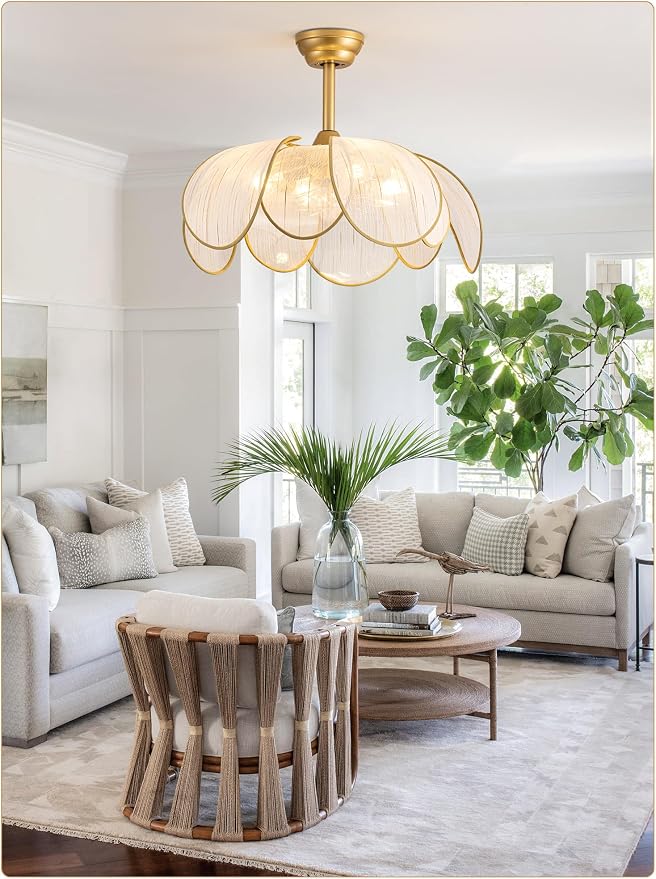 26" Flower Ceiling Fans with Lights and Remote Control,Boho Gold Chandelier Fan with 6 Speeds, Modern Fandelier for Kitchen Island,Dining Room,Living Room,Nursery