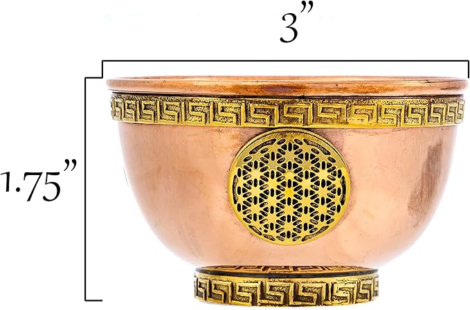 Flower of Life Copper Bowl - Offering Bowl for Ritual Use, Altar Table, Incense Holder, Home Decor - 3 Inches Wide