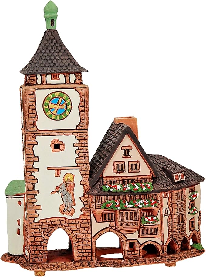 Ceramic Villages and Houses Collection - Collectible Miniature of Historic Schwabentor in Freiburg, Germany - Cone Incense Holder R347