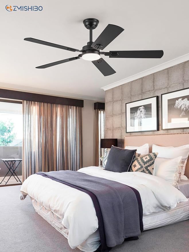 ZMISHIBO 52" Ceiling Fans with Lights, Black Modern Ceiling Fan with Remote & App Control, Farmhouse Indoor Ceiling Fan with Dual Finish Blades, Quiet & Strong Motor, 24W Dimmable Bright LED Light