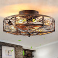 20" Flush Mount Caged Ceiling Fan with Lights, 6 Speeds Fandelier with Remote, Low Profile Farmhouse Ceiling Fan for Bedroom Kitchen