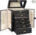 AKOZLIN 6-Tier Jewelry Box Organizer Functional 5 Drawers Leather Jewelry Storage Case for Women Girls Ring Necklace Earring Bracelet Holder Organizer with Mirror Black Large