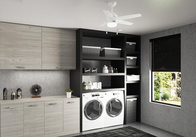 Hunter Bardot, Indoor, Ceiling Fan, Modern, 5 Blades, 44 inch, Fresh White | with LED Light and Pull Chain, Standard Mount, For Bedroom, Living Room, Kitchen, 52494