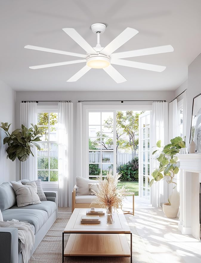 60'' White Ceiling Fan with Lights for Indoor/Covered Outdoor | Remote/APP Control, 3CCT Dimmable, Quiet DC Motor, Reversible Airflow, 8 Blades Modern Overhead Fan for Master Bedroom