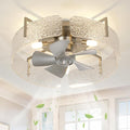20" Low Profile Caged Ceiling Fan with Light, Modern Flush Mount Ceiling Fans with Remote, Silver Fandelier Ceiling Fan with Reversible DC Motor, Small Ceiling Fans for Bedroom Living Room