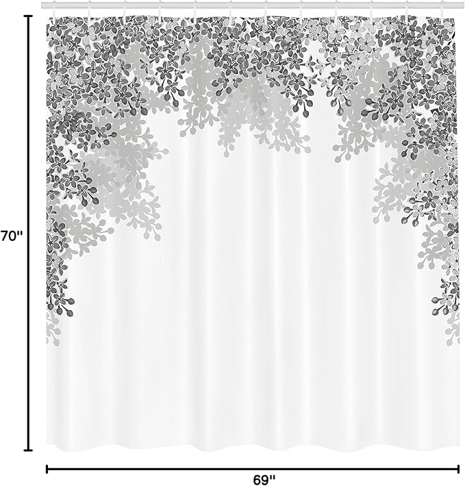 Ambesonne Flower Shower Curtain, Framing Lilac Flowers in Blossom Vernal Season Soothing Color Shades Artwork, Cloth Fabric Bathroom Decor Set with Hooks, 69" W x 70" L, Dimgray White
