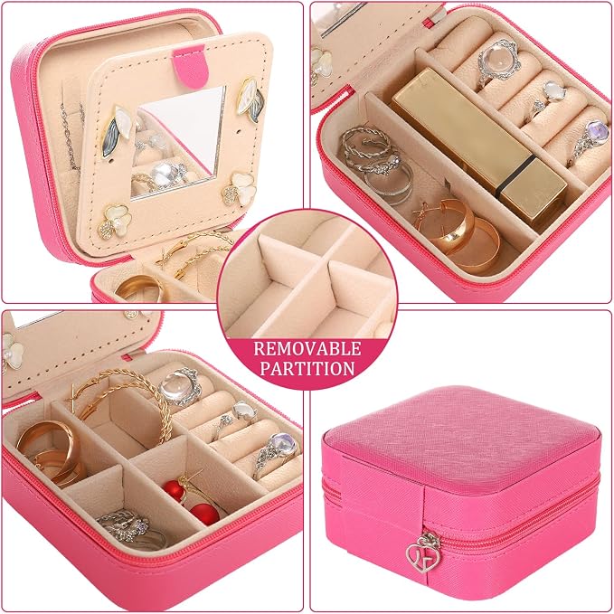 KElofoN Travel jewelry case Travel jewelry box Travel Jewelry Organizer Small Jewelry Organizer Box Gift for Girls Women with Mirror(Rosy)