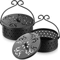 Lallisa Incense Coil Holder Sets, Round Metal Hanging Incense Burner with Handle and Lid, Portable Coil Burner Stand Container for Patio Camping Garden Home Indoor Outdoor Decor(Black,2 Pcs)