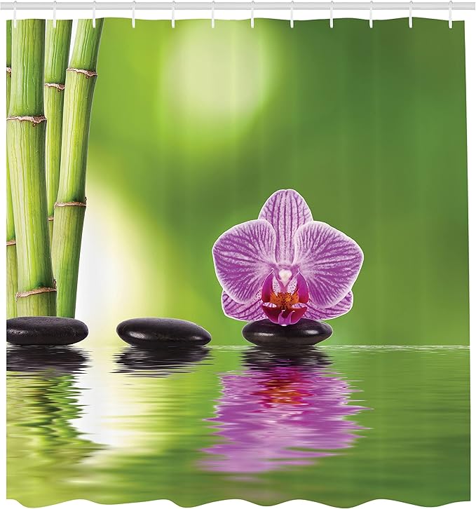 Ambesonne Spa Shower Curtain, Spa Floral Summertime Theme Holidays Exotic Positiveness Lilac Bouquet Corsage, Cloth Fabric Bathroom Decor Set with Hooks, 69" W x 84" L, Lime Green