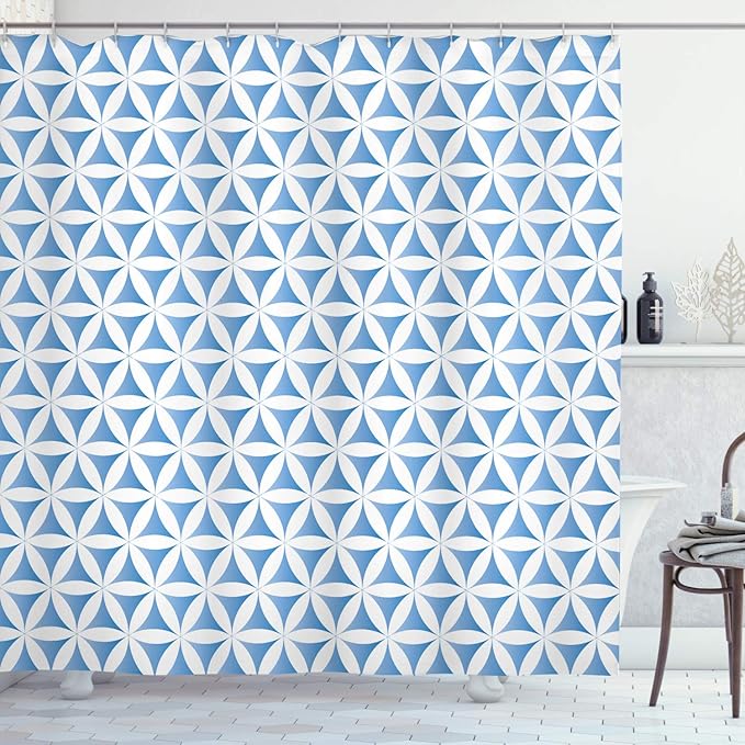 Ambesonne Abstract Shower Curtain, Flower of Life Traditional Alchemy Disc Cosmos Pattern, Cloth Fabric Bathroom Decor Set with Hooks, 69" W x 70" L, Pale White