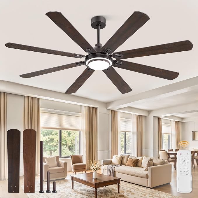 Fanbulous 72 Inch Ceiling Fans with Lights and Remote, Oil Bronze Ceiling Fan with 8 Dual-Color Blades, Indoor/Outdoor Large Ceiling Fans, Reversible DC Motor, 6-Speed, 3CCT for Living Porch Patio