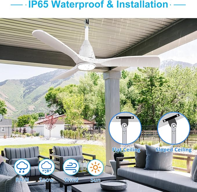 Depuley Outdoor Ceiling Fan with Lights: 42" White Gazebo Fans Outdoor Hanging with Remote APP Control - Plug in Waterproof Fans with Light for Patio Porch Reversible White Blades 3CCT 6 Speeds Timer