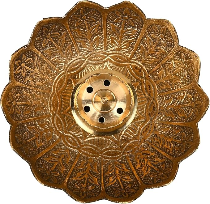 Aditri Creation Brass Incense Holder Lotus Stick Incense Burner and Cone Holder with Ash Catcher Agarbatti Stand, Holder Artistic Lotus Flower Censer Plate Tray for Pooja Decoration(Golden)(4 Inches)