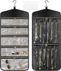 CHICECO Travel Jewelry Holder Organizer,Hanging Jewelry Organizer Storage with Zippered Pockets for Cloest,Jewelry Holder for Earrings, Necklaces (Grey Black)