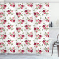 Ambesonne Rose Shower Curtain, Pattern with Rose Stems Flowers Garden Classic English Style Design Print, Cloth Fabric Bathroom Decor Set with Hooks, 69" W x 75" L, Pink Fern