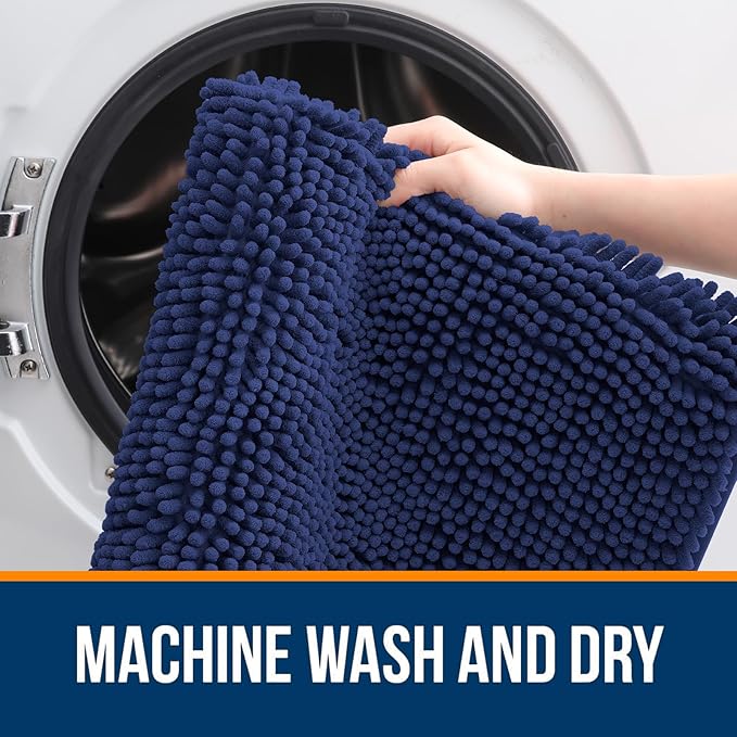 OLANLY Bathroom Runner Rugs 70x24, Soft Absorbent Chenille Bath Rugs, Rubber Backing Quick Dry, Machine Washable Long Bath Mats for Bathroom, Tub and Shower, Home Decor Accessories, Twilight Sapphire