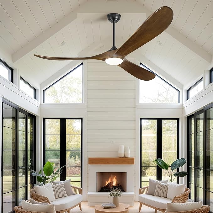 60" Ceiling Fans with Lights and Remote Control, Outdoor Ceiling Fan with Lights High CFM Dimmable Quiet 3 Blade Wood Walnut Ceiling Fan,Oil Rubbed Bronze