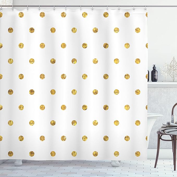 Ambesonne Modern Shower Curtain, Blurry Crystalised Yellow Ombre Geometric Circles Rounds Plain Backdrop Print, Cloth Fabric Bathroom Decor Set with Hooks, 69" W x 84" L, Yellow White