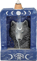 Pacific Giftware 4" Tall Moon Phase Backflow Incense Burner for Spiritual Home Decor, Wolf Figurine
