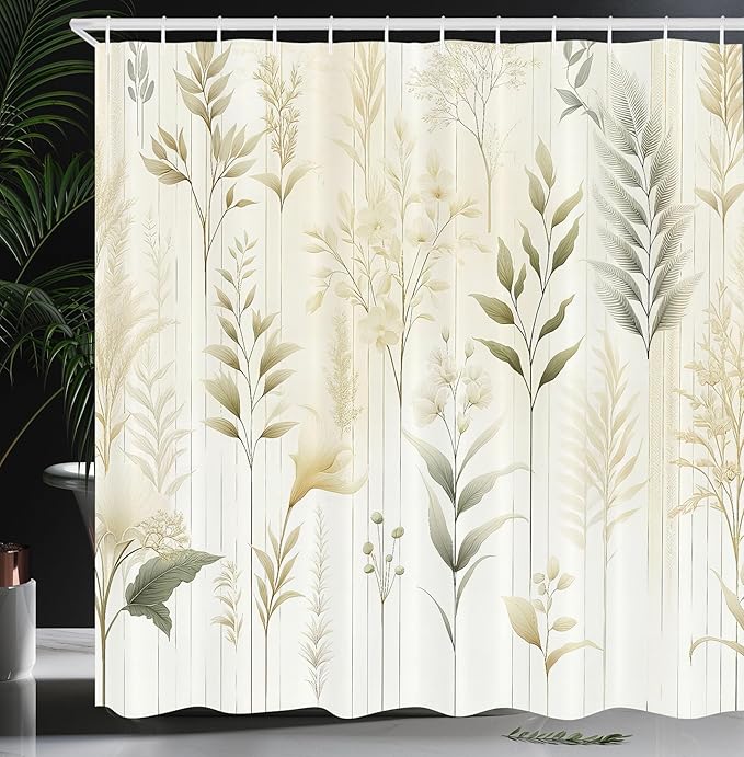 Ambesonne Tan Shower Curtain, Botanical Dream of Leaves Greenery with Bohemian Lines Fantasy Jungle Composition, Cloth Fabric Bathroom Decor Set with Hooks, 69" W x 70" L, Pale Khaki Ivory