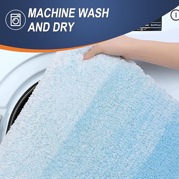 OLANLY Bathroom Runner Rugs Mat 59x24, Extra Soft Absorbent Microfiber Bath Rugs, Rubber Backing, Quick Dry, Washable Long Bath Mats for Bathroom, Tub and Shower, Home Decor Accessories, Sky Blue
