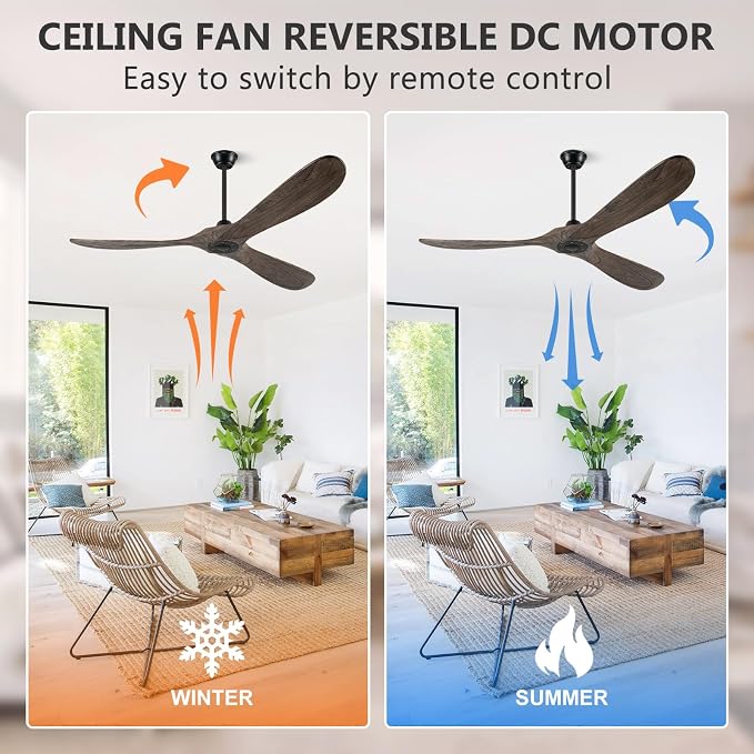 Eliora 72" Ceiling Fans Without Lights, Wood Ceiling Fan no Light with Remote, Large Outdoor Ceiling Fan for Patio, Porch, Bedroom, 6 Speed, Quiet DC Motor, ETL Listed-Deep Brown