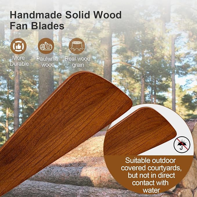 36 Inch Outdoor Ceiling Fans with Lights and Remote Control, Dimmable 3 Blades Wood Outdoor Ceiling Fans for Patios Black Walnut Wood Bedroom Ceiling Fan with Light, Wall Switch