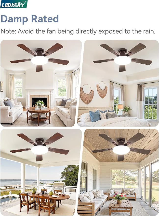 42 Inch Ceiling Fan with Lights and Remote, 30W 12" LED Panel Flush Mount Ceiling Fan, 6-Speed Quiet DC Motor Modern Low Profile Ceiling Fan with Reversible Blades for Bedroom, Living Room, Patio