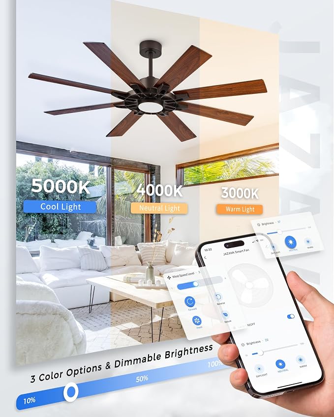 60 Inch Ceiling Fan with Light,Smart Indoor Outdoor Ceiling Fan with Alexa,Large Oil Rubbed Bronze Modern Ceiling Fan,Dual Finish 8 Blades,Quiet Fan for Living Room, ZCCF05ORB-60