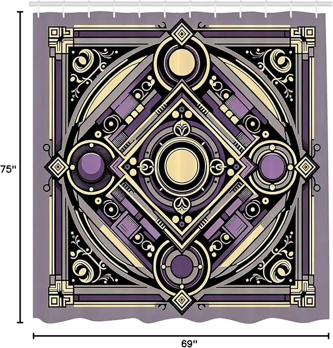Ambesonne Ethnic Shower Curtain, Diagonal Square with Circles Dramatic and Symmetric Shapes Ornament, Cloth Fabric Bathroom Decor Set with Hooks, 69" W x 75" L, Violet Cream Purple Grey