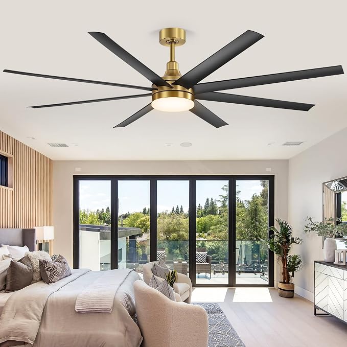 65 Inch Ceiling Fans with Lights and Remote, 8 ABS Blades, Quiet Reversible DC Motor, 6-Speed, Timer, 2 Downrods, 3 Color Led Light, Industrial Ceiling Fans Fandelier for Bedroom Office (Gold & Black)