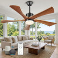 Ceiling Fan with Lights and Remote APP Control, 52" Smart Indoor/Outdoor Ceiling Fan for Patios, USA Original Patent, Dimmable, 5 Blades, 6 Speeds Reversible Fans, 52" Black and Dark Walnut
