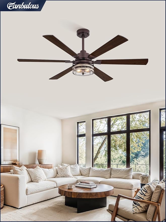 56 Inch Farmhouse Ceiling Fans with Lights and Remote,Industrial Large Ceiling Fan with 6-Speed Reversible DC Motor and 6 Dual Finish Blades,Oil Bronze Ceiling Fan with Light for Living Bedroom Patio