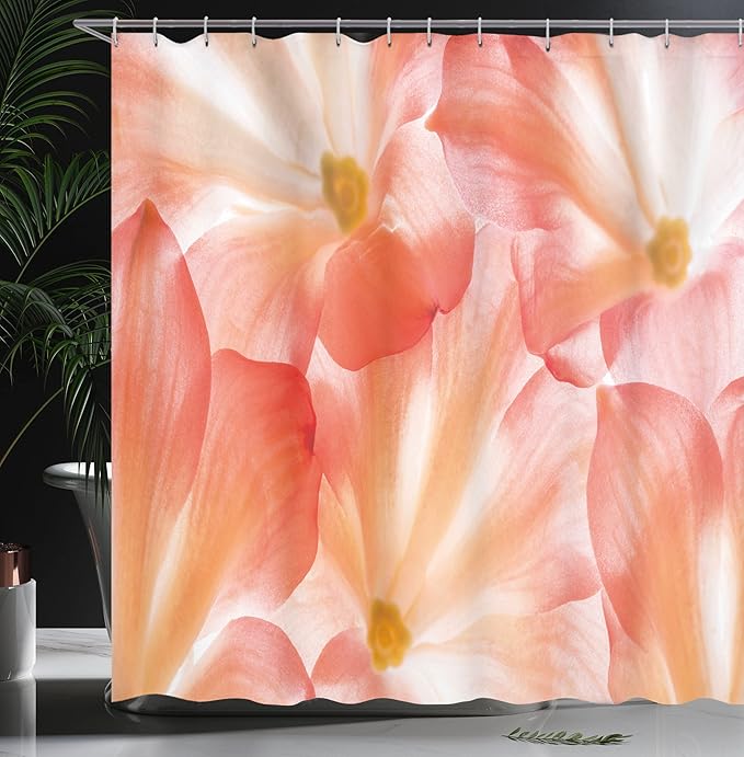 Ambesonne Floral Shower Curtain, Pastel Color Spring Flowers in Detail Fresh Soft Texture Natural Romantic Macro Photo, Cloth Fabric Bathroom Decor Set with Hooks, 69" W x 70" L, Salmon