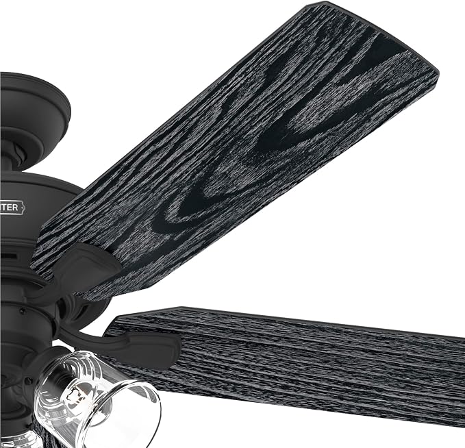 Hunter Rosner, Indoor, Ceiling Fan, Standard Mount, 52 inch, Matte Black | with LED Lights and Pull Chain, 5 Blades, For Bedroom, Living Room, Kitchen, 3 inch Downrod, 51595