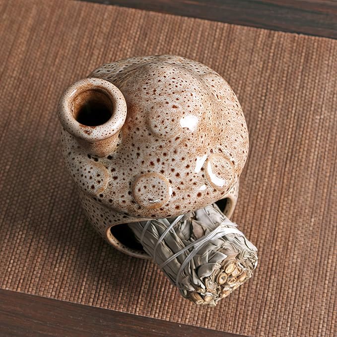Mushroom Incense Holder, Ceramic Palo Santo Holder – Suitable for Burning Sage & Palo Santo - Mini Chimenea-Style Burner, an Incense Burner for Spiritual Meditation, Yoga or Home Decoration