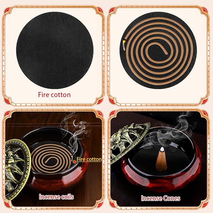 Ceramic Incense Burner Holder Set – 9 Hole Incense Stick Holder with Coil Incense Holder & Burner Tray – Multi-Function Censer for Cones, Coil Incense, and Stick Incense (Fambe Red)