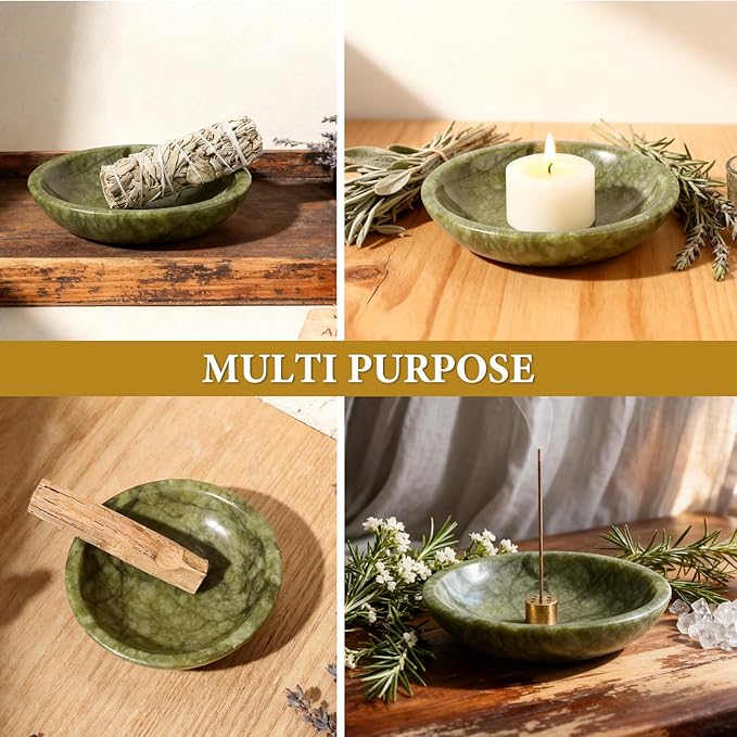 Koville Natural Marble Incense Holder, Incense Holder for Sticks with 9 Holes, Handmade Incense Burner Ash Catcher for Meditation Yoga SPA, Balsam Fir/Palo Santo/Sage/Cone (Green)