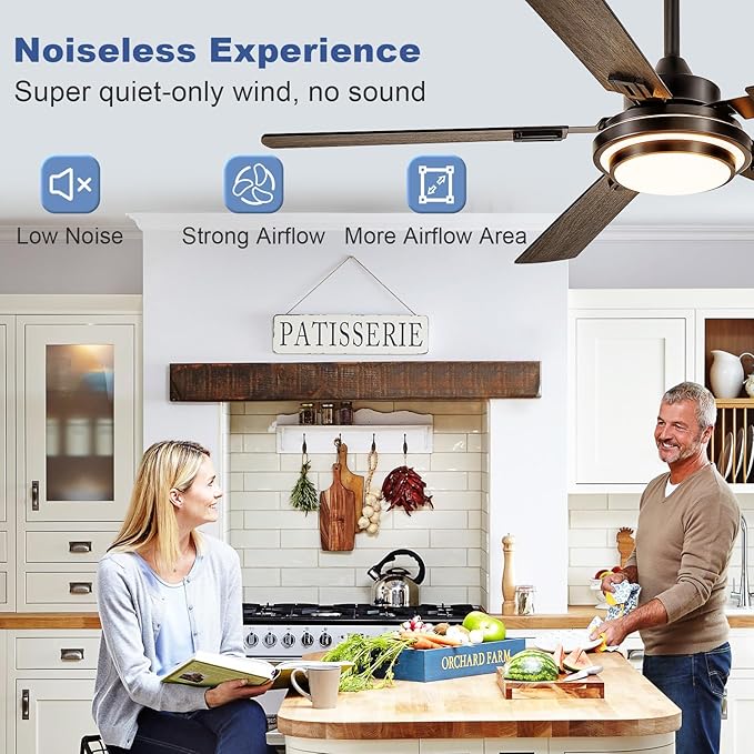 Depuley 52-Inch Ceiling Fan with Light: Walnut Ceiling Fans with 5 Blades Dual Finish Reversible - Farmhouse Ceiling Fan with Remote Control Noiseless for Living Room Outdoor Patios