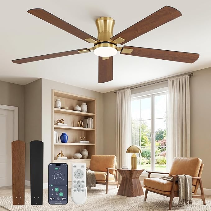 Fanbulous 60 inch ceiling fan with light, Low Profile Ceiling Fan with Light, App&Remote Control, Dimmable LED Light, Flush Mount Ceiling Fan for Indoor Bedroom Living Room, Qiuet DC Motor