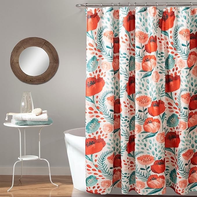 Lush Decor Poppy Garden Shower Curtain, Yellow & White, 72" x 72"