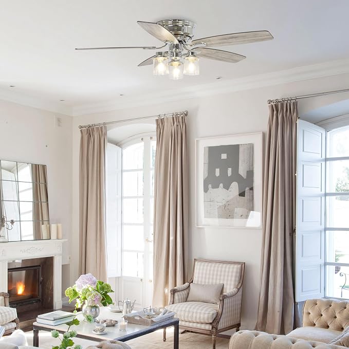 52" Flush Mount Ceiling Fans with Lights and Remote - Quiet Reversible Motor, 3-Speed Adjustment & Timer Function, Retro Ceiling Fan for Living Room, Bedroom, Dining Room
