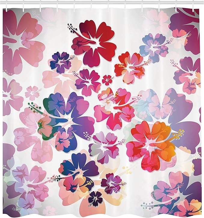 Ambesonne Hawaiian Shower Curtain, Exotic Floral Island Theme Tropical Hawaii Flowers Pattern Print, Cloth Fabric Bathroom Decor Set with Hooks, 69" W x 70" L, Pink Orange