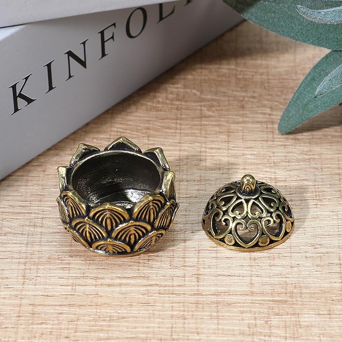 2Pcs Pure Copper Fortune Lotus Incense Holder, Black Brass Cone Incense Burner Holder, Home, Meditation Decor (1.18×1.1")