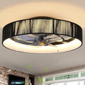 20" Flush Mount Caged Ceiling Fan with Lights, Low Profile Fandelier with Remote/App Control, 6 Speeds Dimmable LED Ceiling Fan, Fabric Farmhouse Style for Bedroom Kitchen Living Room（Black）