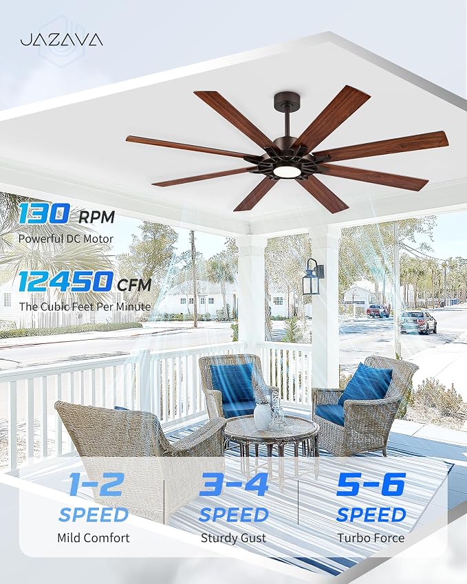 72 Inch Ceiling Fan with Light,Smart Ceiling Fan with Alexa Control,Large Oil Rubbed Bronze Indoor Outdoor Ceiling Fan,Modern Quiet Fan with Dual Finish 8 Blades for Patio, ZCCF05ORB-72