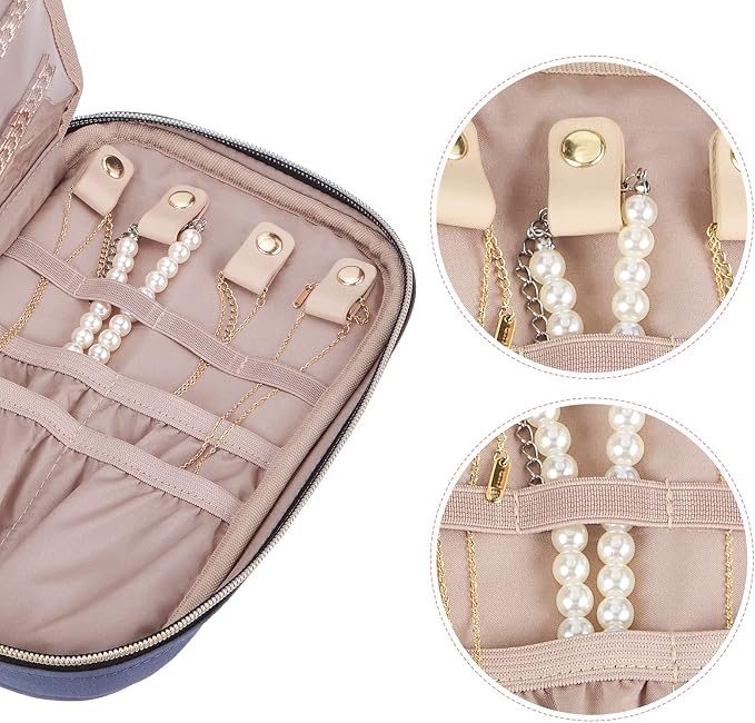 NISHEL Travel Jewelry Case Organizer, Tangle-Free Necklace Storage Bag | Stores rings, earrings, bracelets and watches in a compact case for travel and daily use, Aegean-Blue, Medium